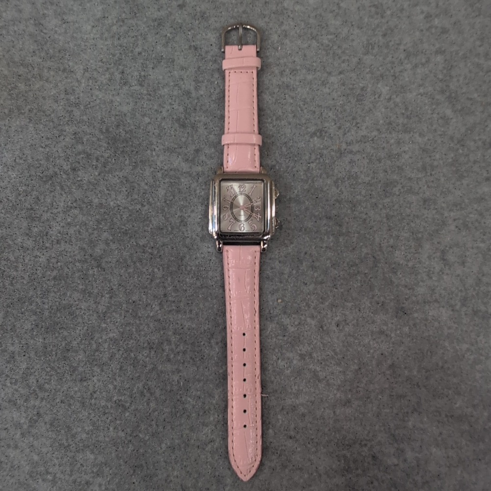 Womens Square Face Pink Leather Band Quartz Watch Japan Movt New Battery - Picture 2 of 4